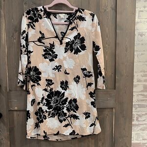 J. Crew Black and Cream Floral Tunic
